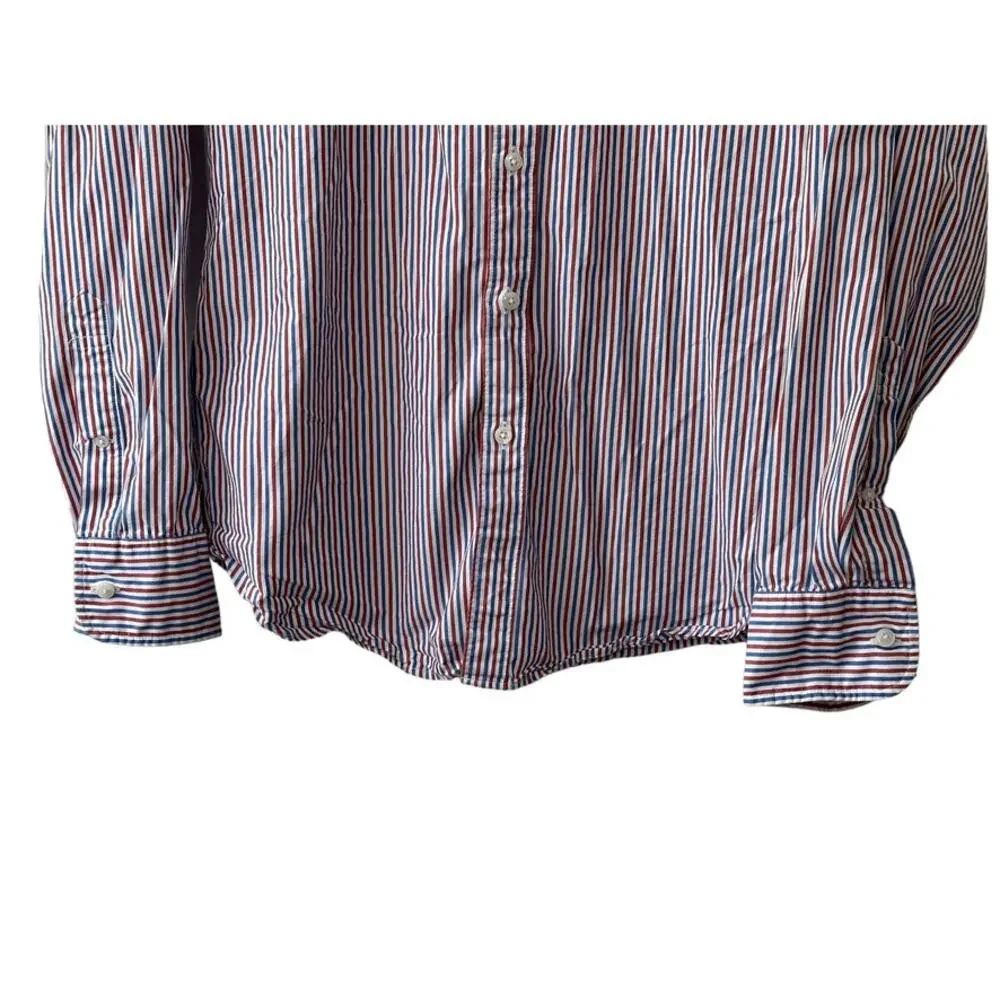 J. Crew Classic Fit Red & Blue Pin-Stripe Long Sleeve Button-Up Shirt Mens Small